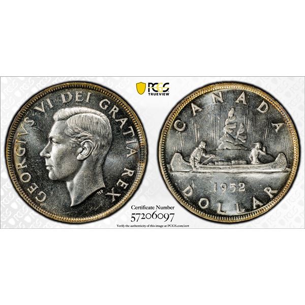 CANADA: George VI, 1936-1952, AR dollar, 1952, PCGS MS64