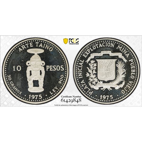 DOMINICAN REPUBLIC: AR 10 pesos, 1975, PCGS PF66 Deep Cameo