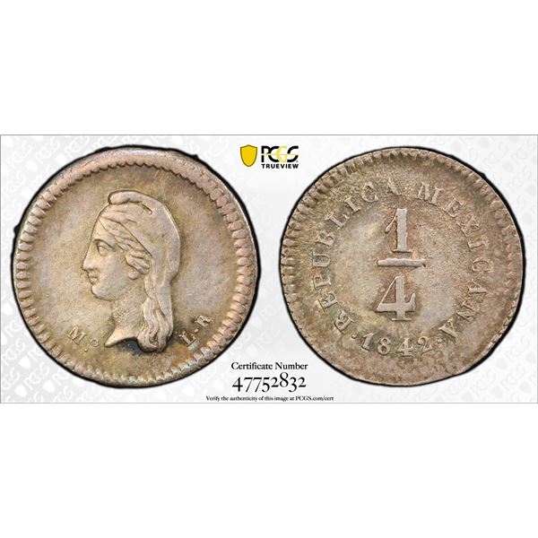 MEXICO: Republic, AR 1/4 real (quarto, quartilla), 1842-Mo, PCGS MS61