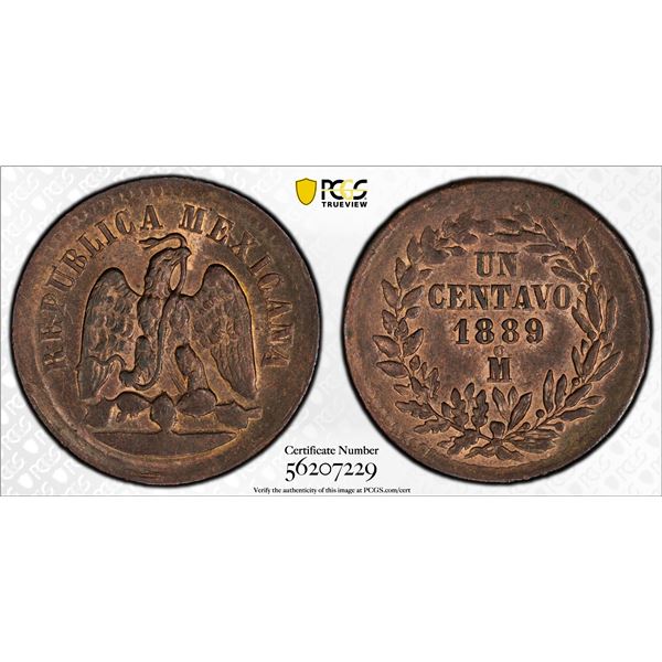 MEXICO: Republic, AE Centavo, 1889-Mo, PCGS MS64 BN