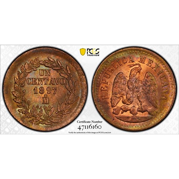 MEXICO: Republic, AE centavo, 1897-Mo, PCGS MS64 RB