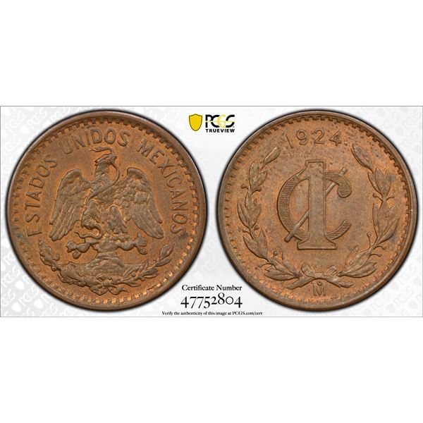 MEXICO: Estados Unidos, AE centavo, 1924-Mo, PCGS MS63 RB