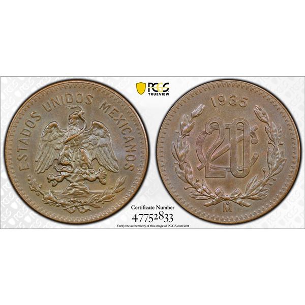 MEXICO: Estados Unidos, AE 20 centavos, 1935-Mo, PCGS MS63 BN