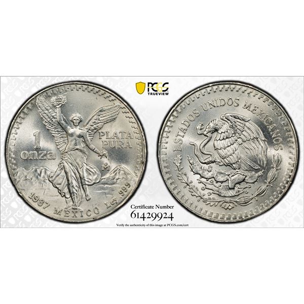 MEXICO: Estados Unidos, AR onza, 1987-Mo, PCGS UNC details