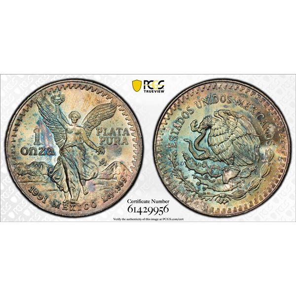 MEXICO: Estados Unidos, AR onza, 1991, PCGS MS67