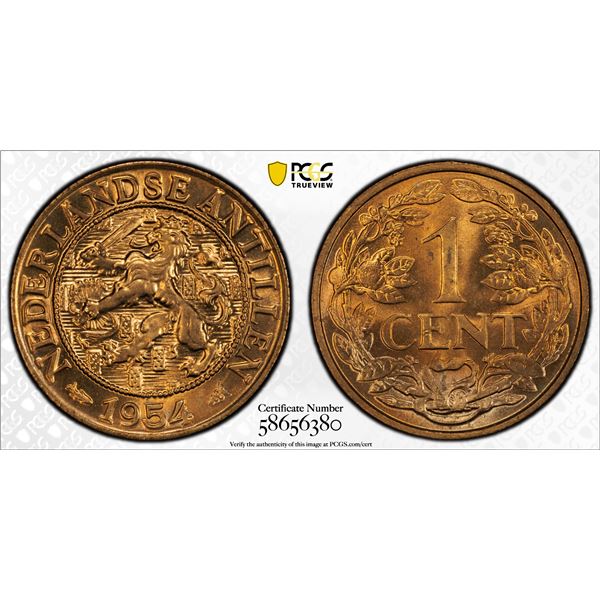 NETHERLANDS ANTILLES: Juliana, 1948-1980, AE cent, 1954, PCGS MS66 RD