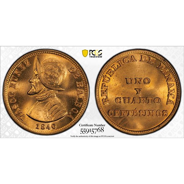 PANAMA: Republic, AE 1¼ centesimos, 1940, PCGS MS66 RD