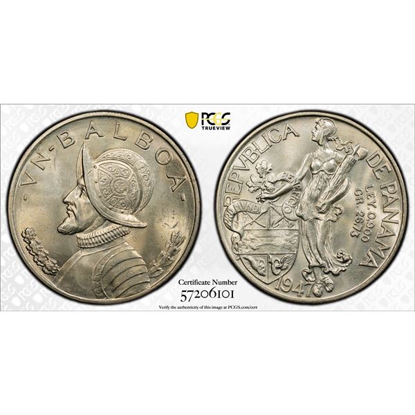 PANAMA: Republic, AR balboa, 1947, PCGS MS64