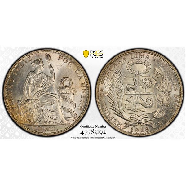 PERU: Republic, AR sol, 1916, PCGS MS64