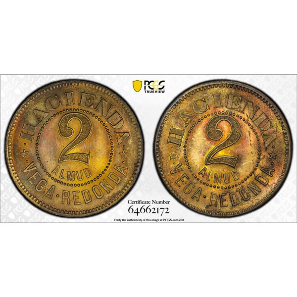 PUERTO RICO: Hacienda Vega Redonda, 2 almud token, ND (1890), PCGS MS64