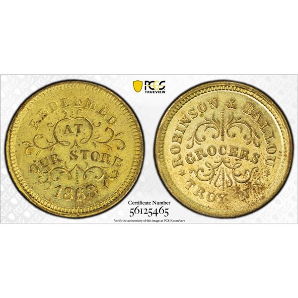 UNITED STATES: brass cent token, 1863, PCGS UNC details