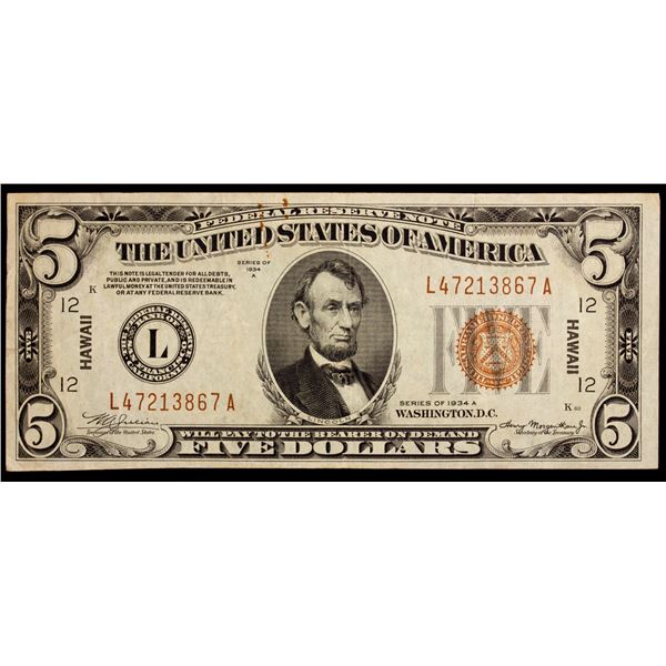 UNITED STATES: 5 dollars, 1934-A, F-VF