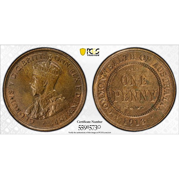 AUSTRALIA: George V, 1910-1936, AR penny, 1913, UNC details