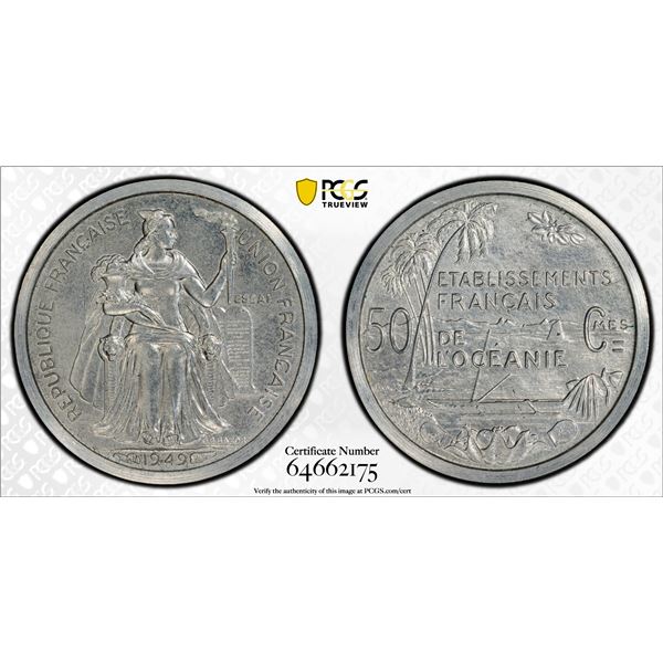 FRENCH OCEANIA: French Overseas Territory, 50 centimes, 1949, PCGS Specimen 65