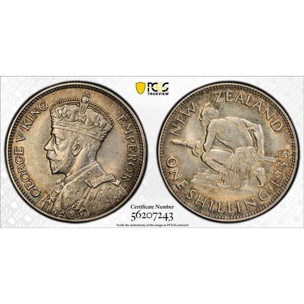 NEW ZEALAND: George V, 1910-1936, AR shilling, 1935, PCGS MS64