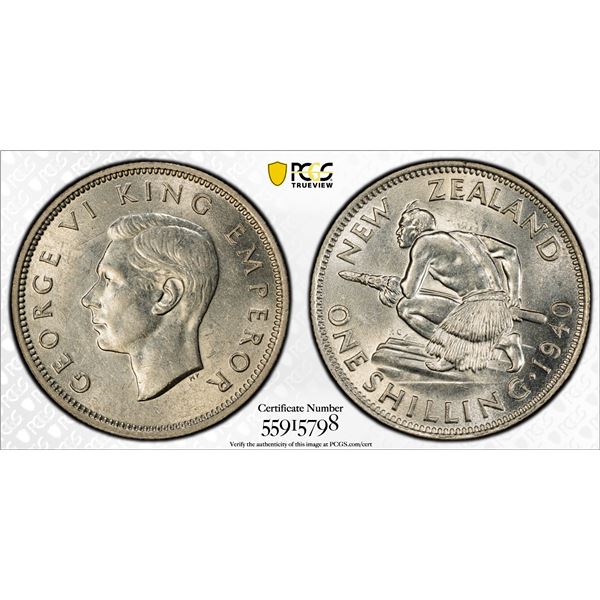 NEW ZEALAND: George VI, 1936-1952, AR shilling, 1940, PCGS AU58