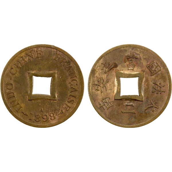 FRENCH INDOCHINA: AE 2 sapeque, 1898-A, XF