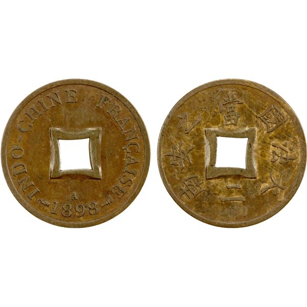 FRENCH INDOCHINA: AE 2 sapeque, 1898-A, VF-XF