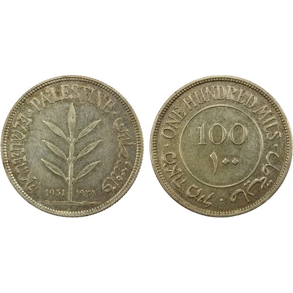 PALESTINE: British Mandate, AR 100 mils, 1931, XF