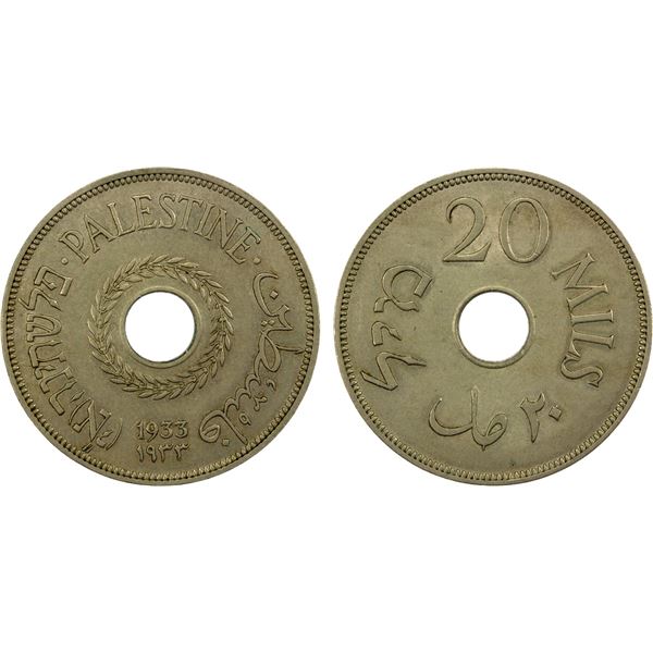 PALESTINE: British Mandate, 20 mils, 1933, XF