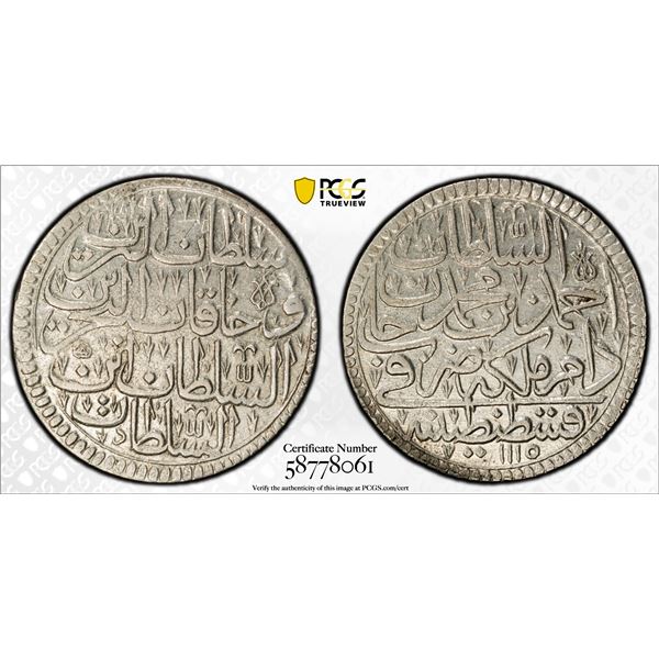 TURKEY: Ahmed III, 1703-1730, AR zolota (30 para), Kostantiniye, AH1115, PCGS AU58