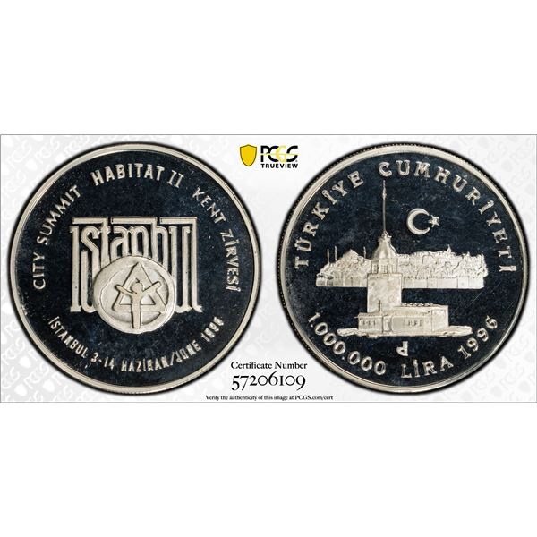 TURKEY: Republic, AR 1,000,000 lira, 1996, PCGS PF68 Deep Cameo