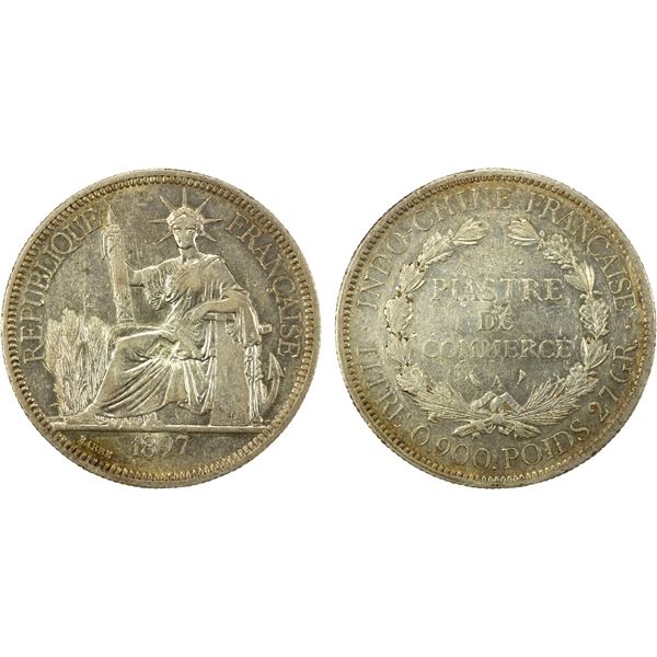 CHINA: CHOPMARKED COINS: FRENCH INDOCHINA: AR piastre, 1897-A, XF