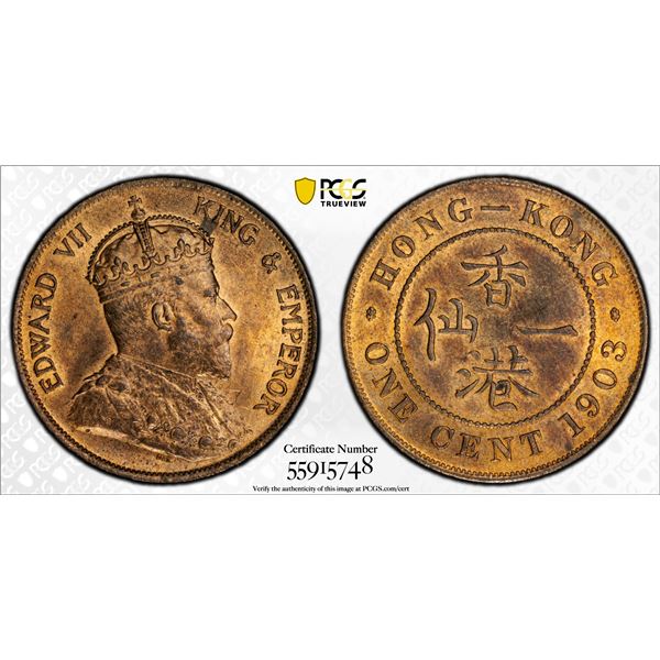 HONG KONG: Edward VII, 1901-1910, AE cent, 1903, PCGS MS64 RB