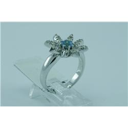 Genuine Diamond & Blue Topaz Ring 14K Gold