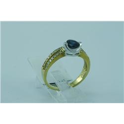 Genuine Diamond & Blue Sapphire Ring 14K Gold