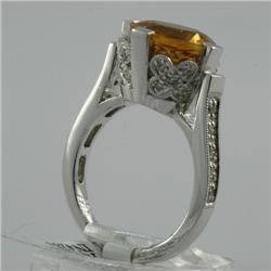 Ring 3.29 ctw Diamond & Citrine  14K  White Gold- SRP$ 2939