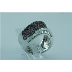 Genuine Diamond & Pink Sapphire Ring 14K White Gold