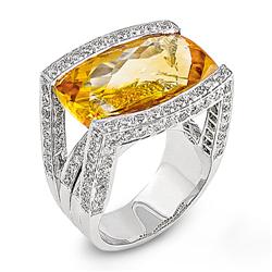 Genuine 15.87 ctw Diamond & Citrine Ladies Ring  14K White Gold