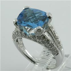 Ring 5.15 ctw Diamond & Blue Topaz  14K White Gold- SRP$ 3934