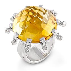 Genuine 36.59 ctw Diamond & Citrine Ladies Ring  14K Gold