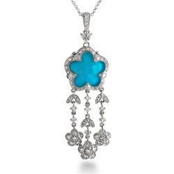 Genuine 5.34 ctw Diamond & Turquoise Pendant w/ Chain  