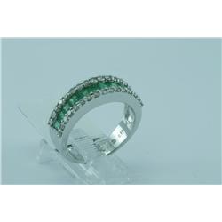 Genuine Diamond & Emerald Ring 14K White Gold - SRP $4107