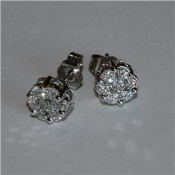 Genuine 1.50 ctw Diamond Flower Earrings 14K White Gold