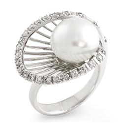 Genuine 22.88 ctw Diamond & Pearl Ladies Ring  14K White Gold