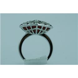 Genuine Diamond & Treated Coral Ring 14K Gold