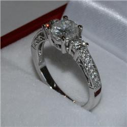 Genuine 1.36 ctw Diamond Engagement Ring 18K White Gold