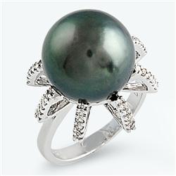 Genuine 16.13 ctw Diamond & TahitianPearl Ladies Ring  