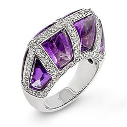 Genuine 10.53 ctw Diamond & Amethyst Ladies Ring  18K White Gold