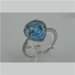 Ring 4.38 ctw Diamond & Blue Topaz  14K  White Gold- SRP$ 1965