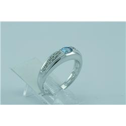 Genuine Diamond & Blue Topaz Ring 14K Gold