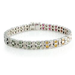 Genuine 4.87 ctw Diamond & Multi-color Sapphire Bracelet  