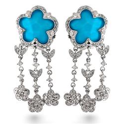 Genuine 11.70 ctw Diamond & Turquoise Earrings 14K White Gold
