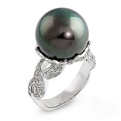 Genuine 21.71 ctw Diamond & TahitianPearl Ladies Ring  