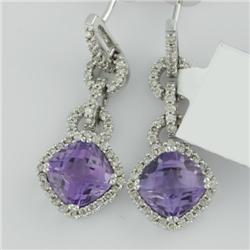 Earrings 3.48 ctw Diamond & Amethyst  14K  White Gold- SRP$ 3646