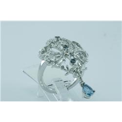 Genuine Diamond & Blue Topaz Ring 14K Gold